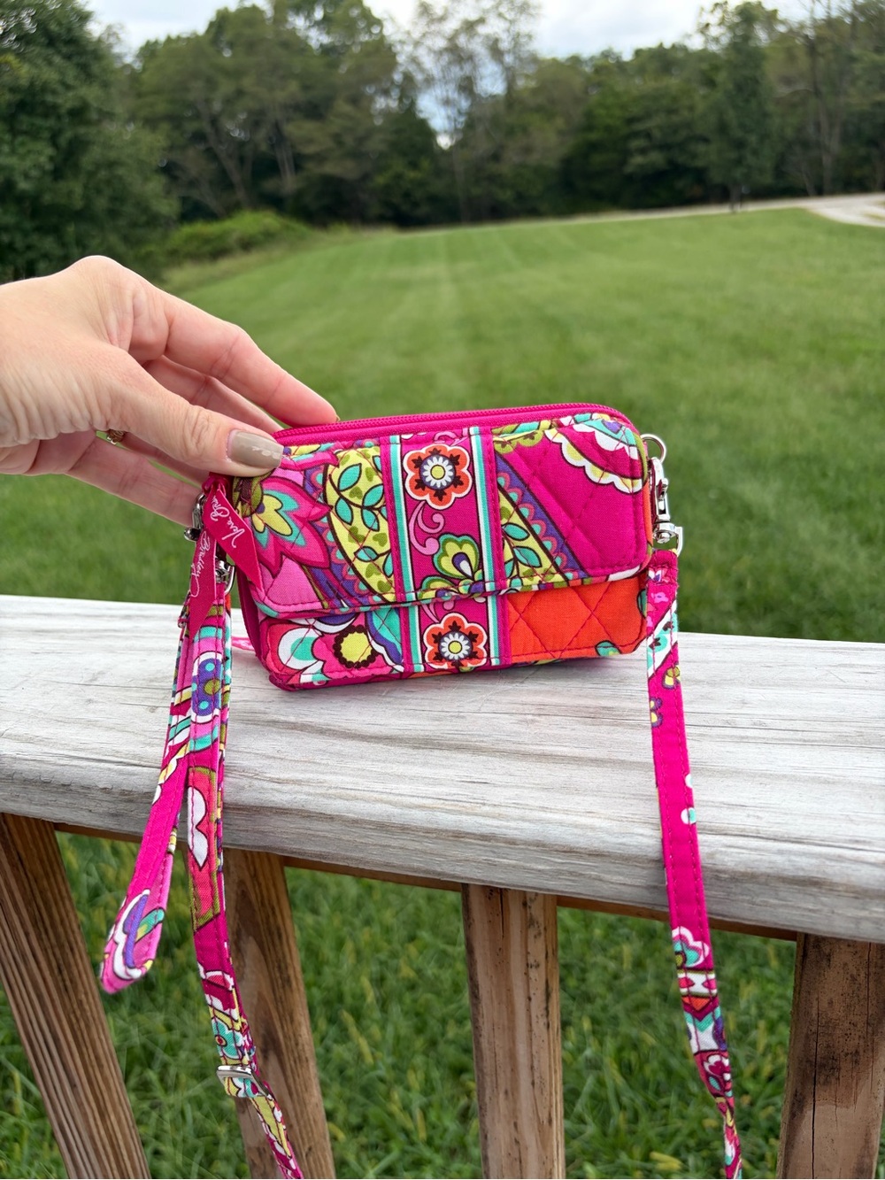 Vera Bradley All In One Crossbody/Wristlet Pink Swirls Wallet Detachable Strap